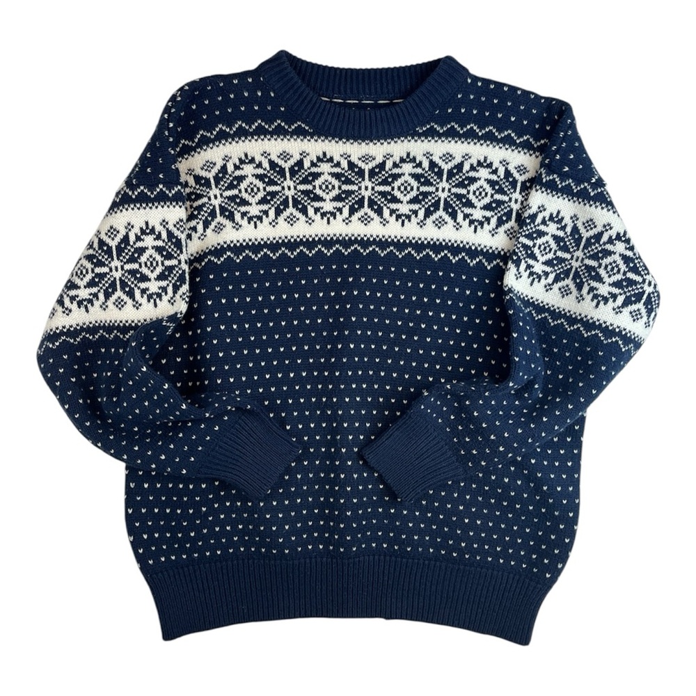 Vintage Navy Blue Pull Over Sweater, Snowflake Pattern, Nordic Christmas Sweater
